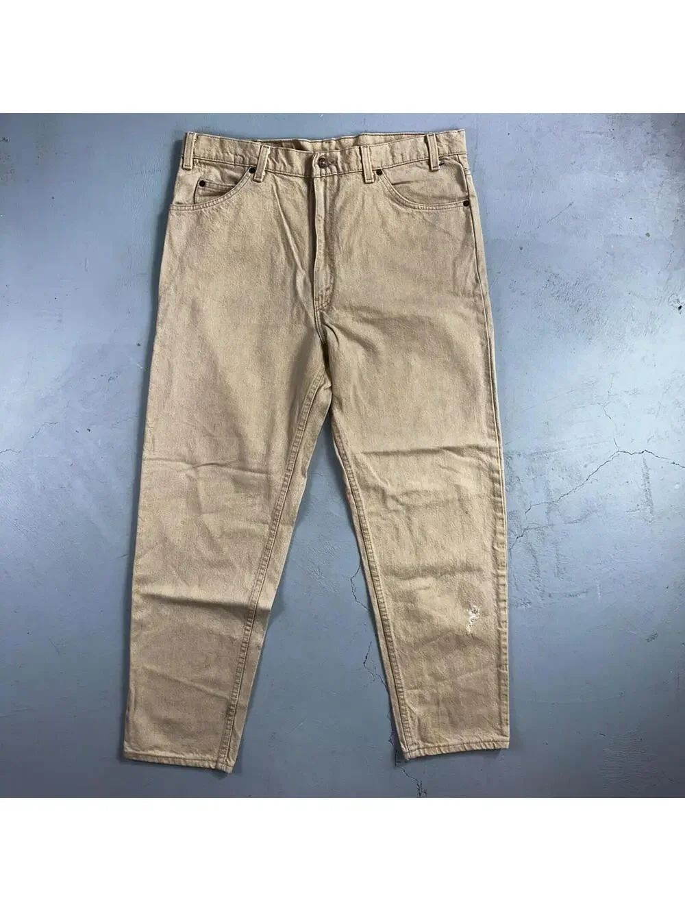 Levis 550 Vintage 90s USA Orange Tab Relaxed Tapered Leg Beige Tan Jeans 38x30